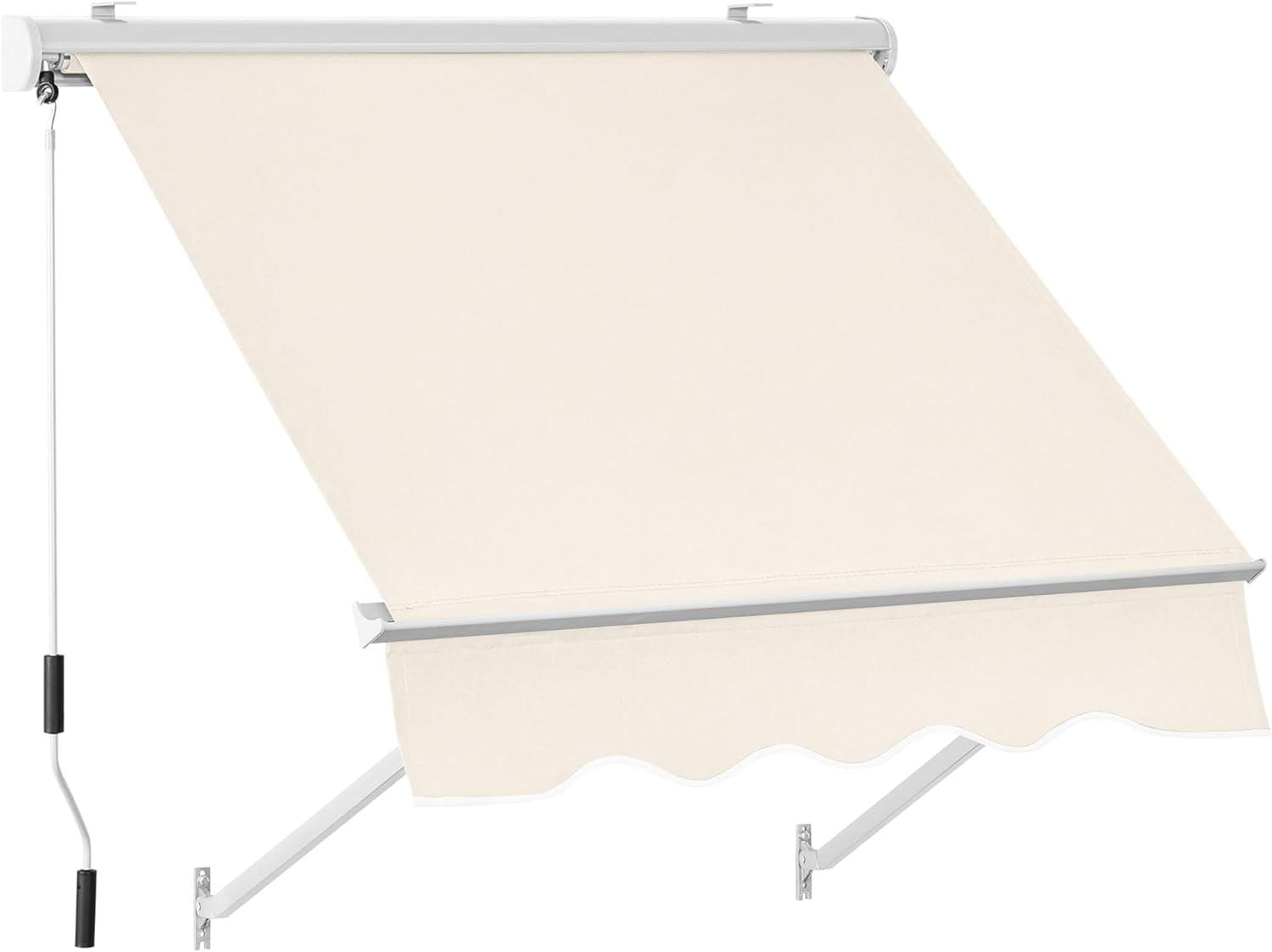 Polyester Cover Retractable Patio Window Awning, Fully Assembled Manual Retractable Sunshade Canopy