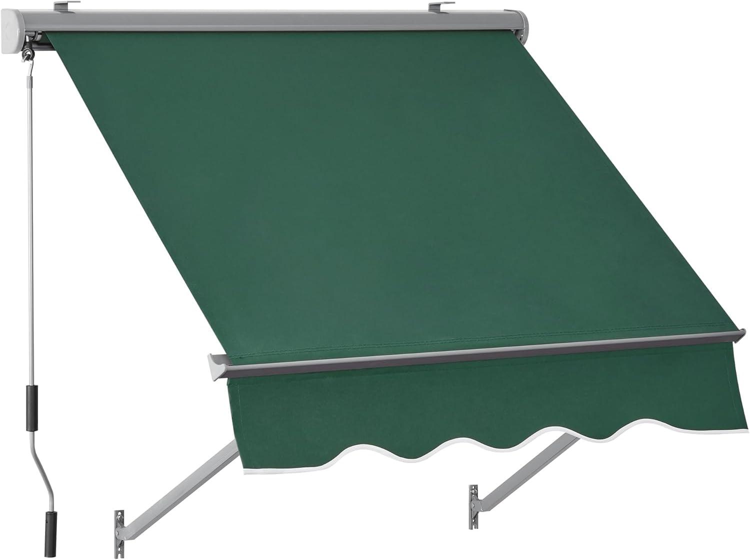 Dark Green Manual Retractable Sunshade Canopy for Windows & Doors