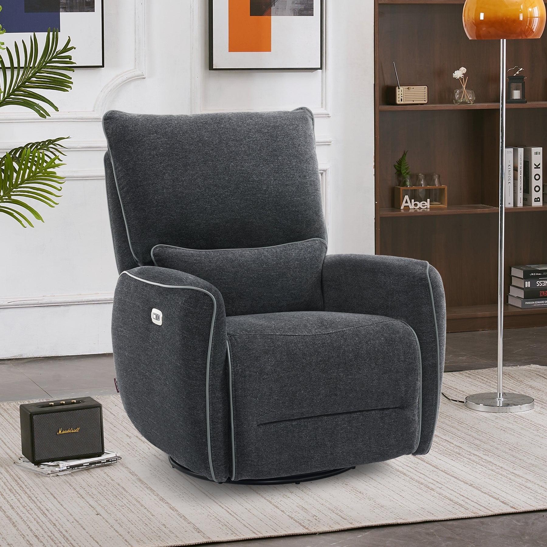 Swivel Glider Power Recliner Chair, Electric Rocker Recliner Chairs with USB Ports For Nursery, Fabric