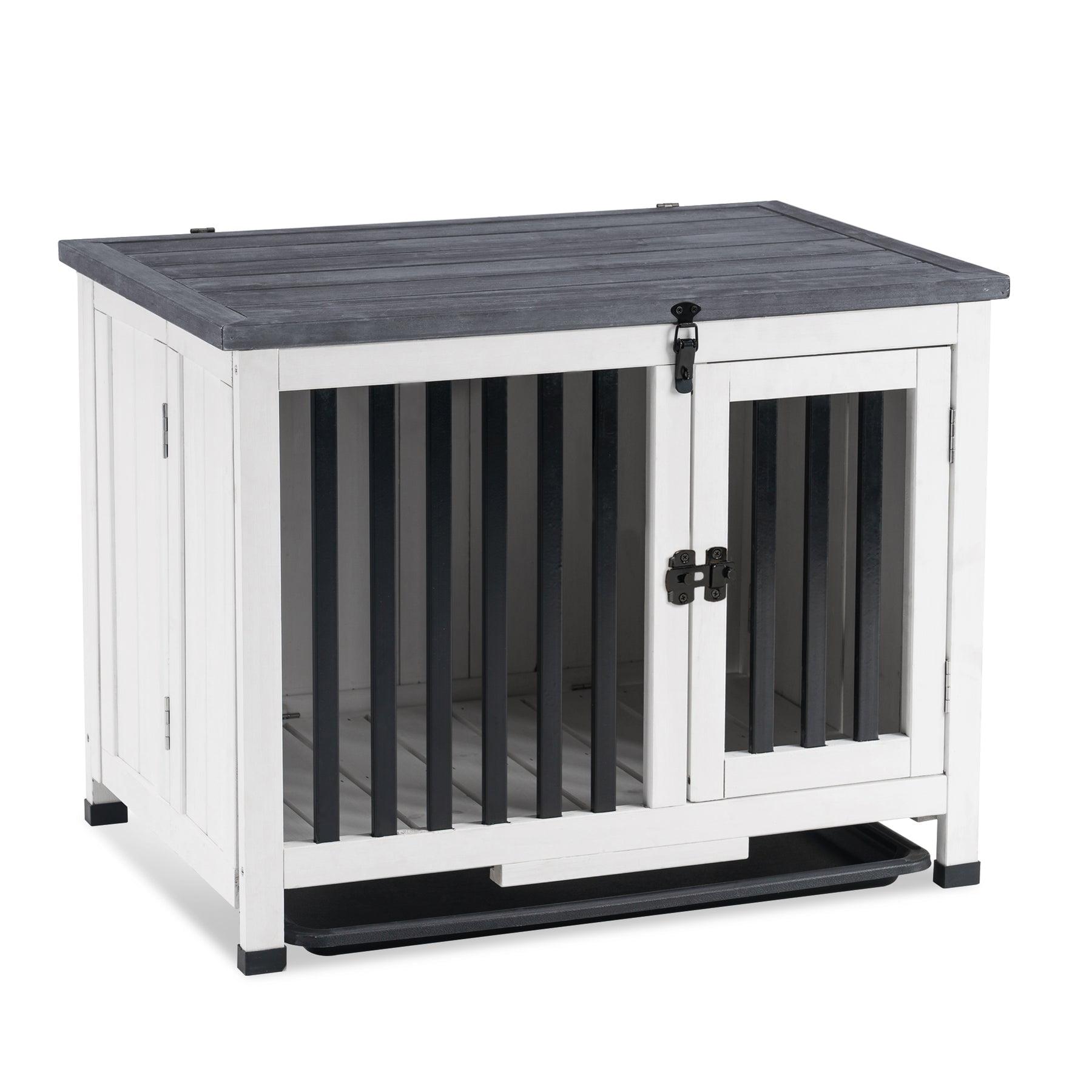 MCombo Wood Dog Crate Furniture End Table(Small, White, Black and Grey), 1256