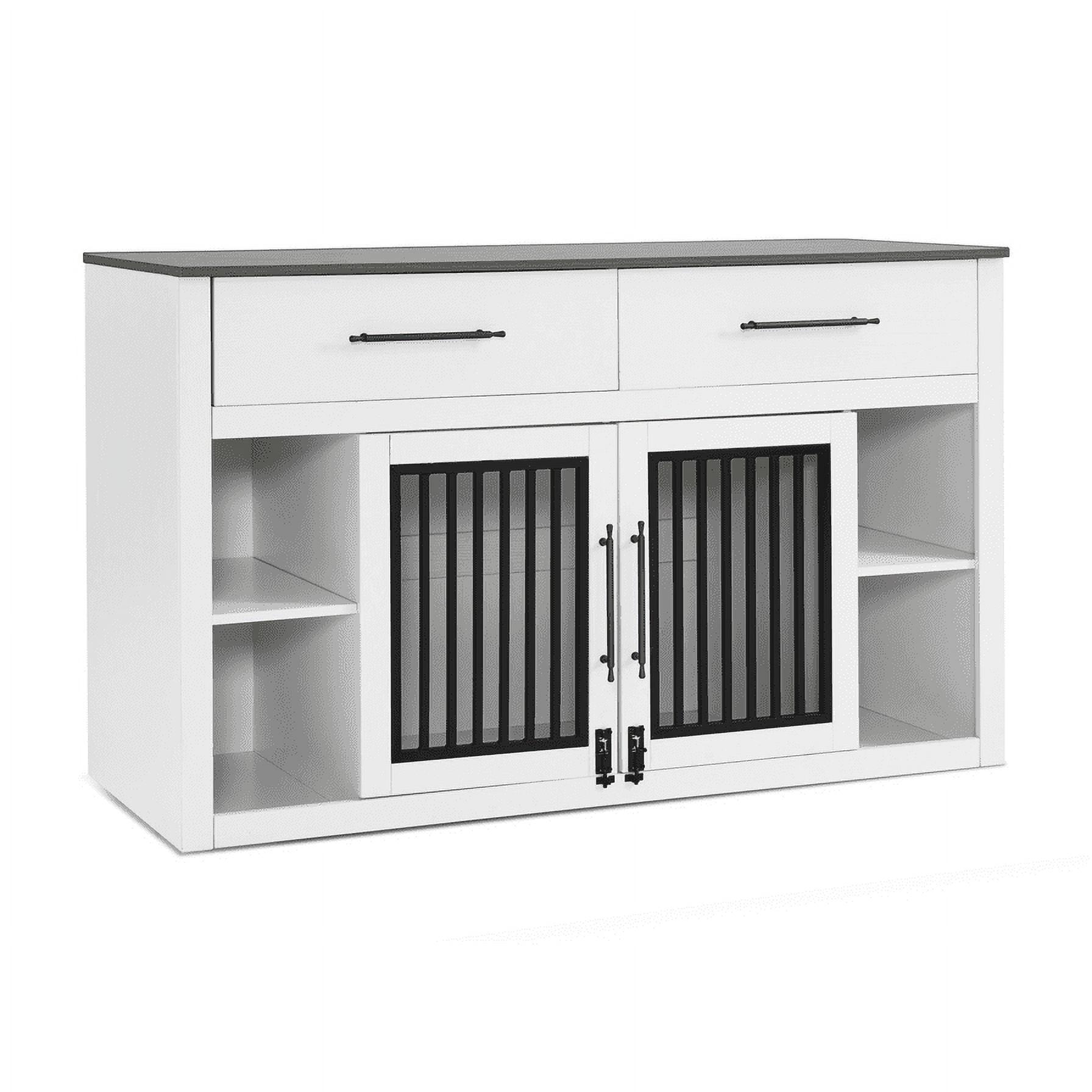 White and Gray Wooden Dog Crate Furniture with Drawers