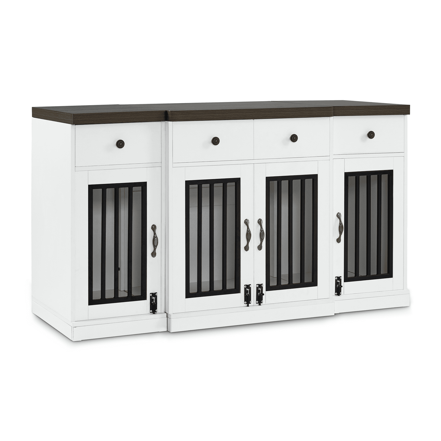 White and Brown Wooden Dog Crate Table with Drawers