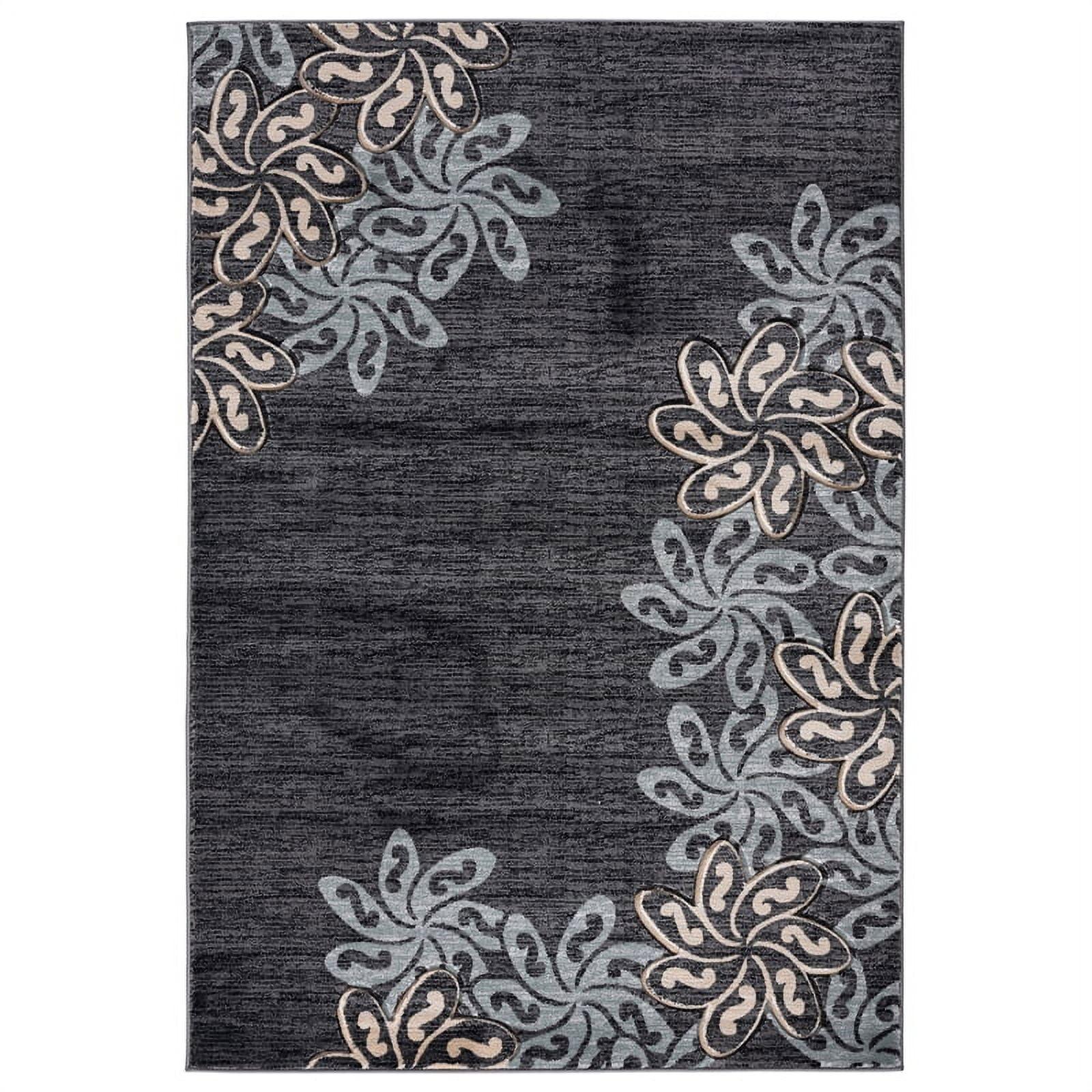 MDA Home Glamour Black/Teal Floral Polypropylene Area Rug - 3'9" x 5'9"