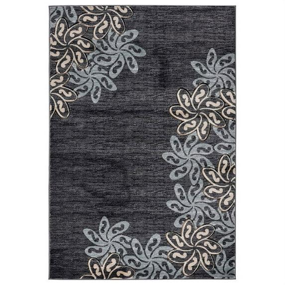 MDA Home Glamour Black/Teal Floral Polypropylene Area Rug - 3'9" x 5'9"