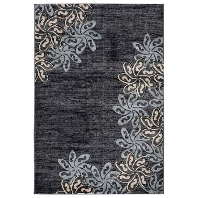 MDA Home Glamour Black/Teal Floral Polypropylene Area Rug - 3'9" x 5'9"