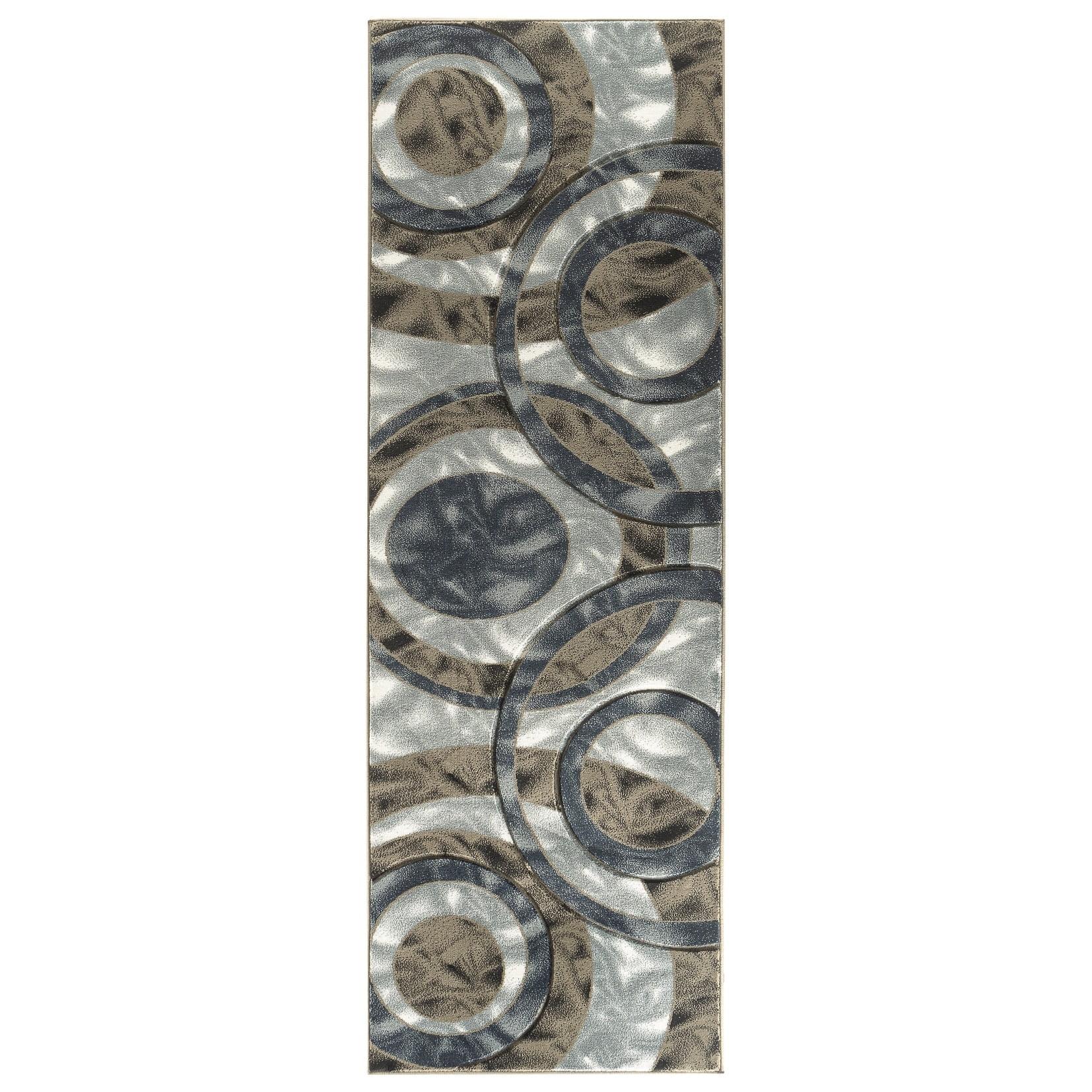 Orelsi Blue and Brown Abstract Synthetic Runner Rug 2' x 10'