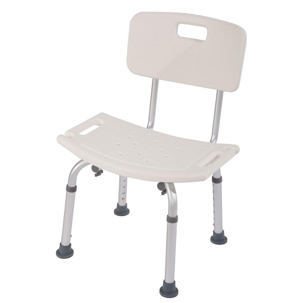 Adjustable White Plastic Bath Shower Chair with Backrest