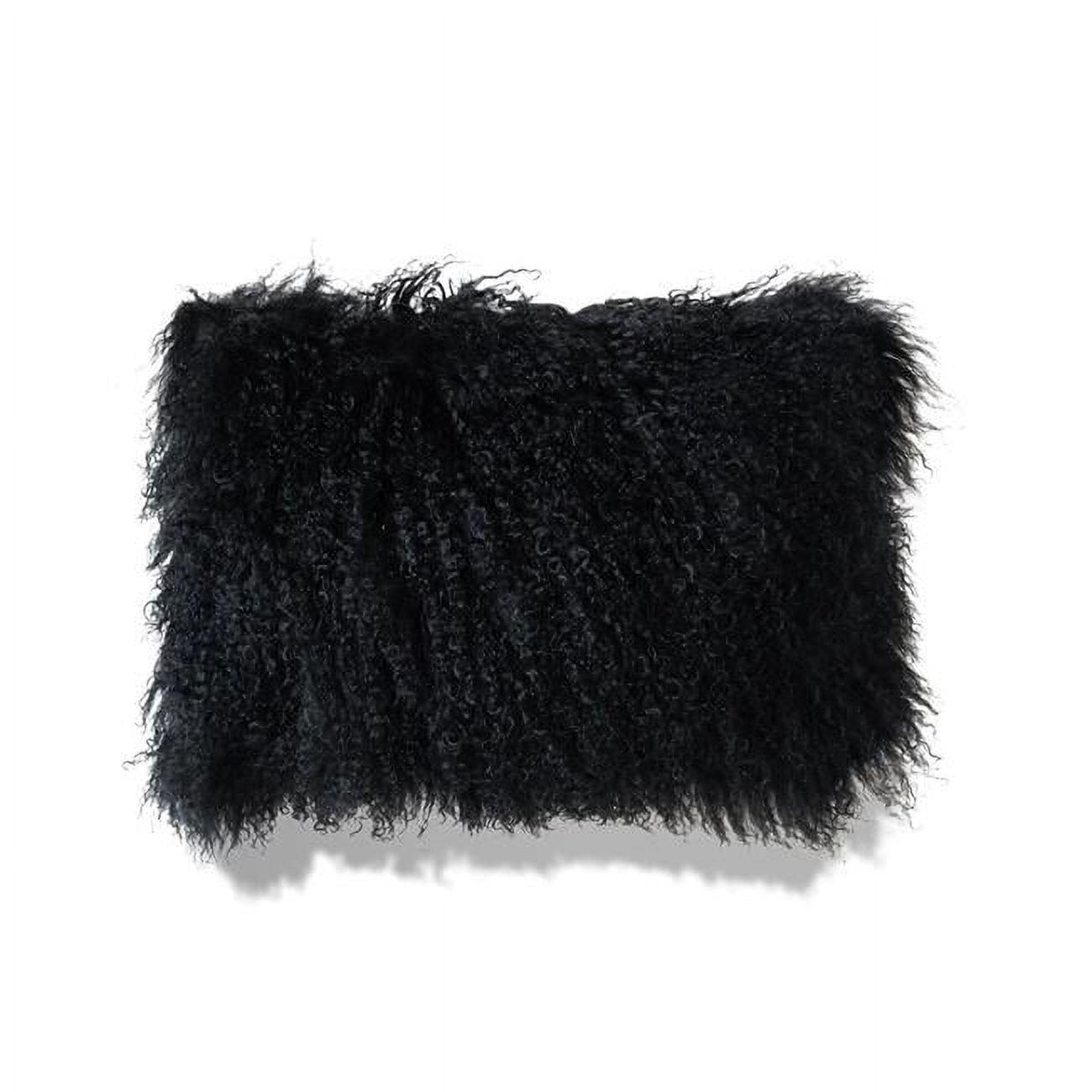 MDR Trading Inc. HU-MU1218JYBKOP Black Mongolian Lamb Fur Lumbar With Polyester Insert Pillow