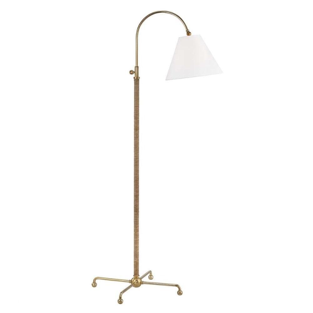 Curves No.1 Aged Brass Arc Floor Lamp with Off-White Linen Shade