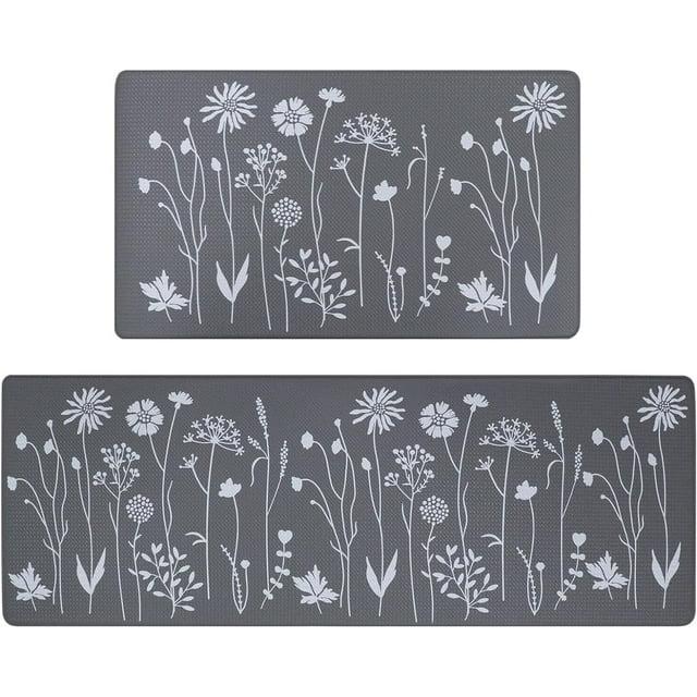 MEBRUDY 2 Pcs Kitchen Rugs and Mats, Cushioned Anti-Fatigue Floor Mat, PVC Non-Slip Waterproof Kitchen Rug Set for Kitchen, Office, Sink 17"x47"+17"x29" (Gray)