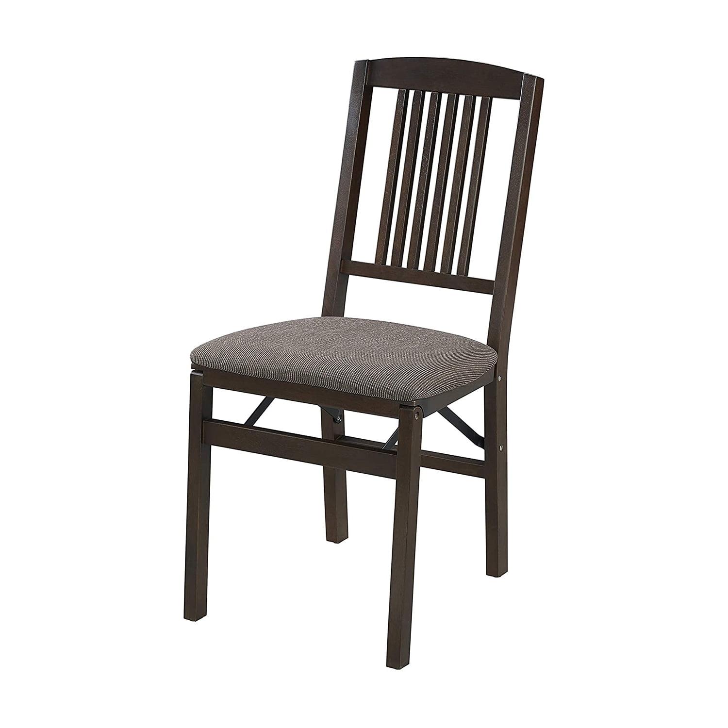 Espresso Wood Upholstered Folding Chair Set, 2-Pack