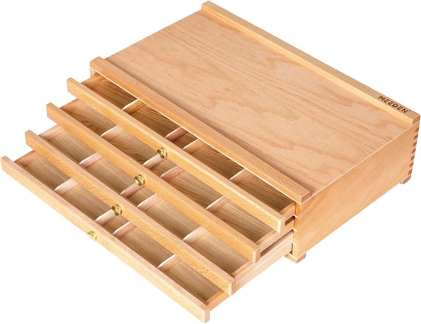 Beech Wood 4-Drawer Artist Supply Storage Box with Compartments