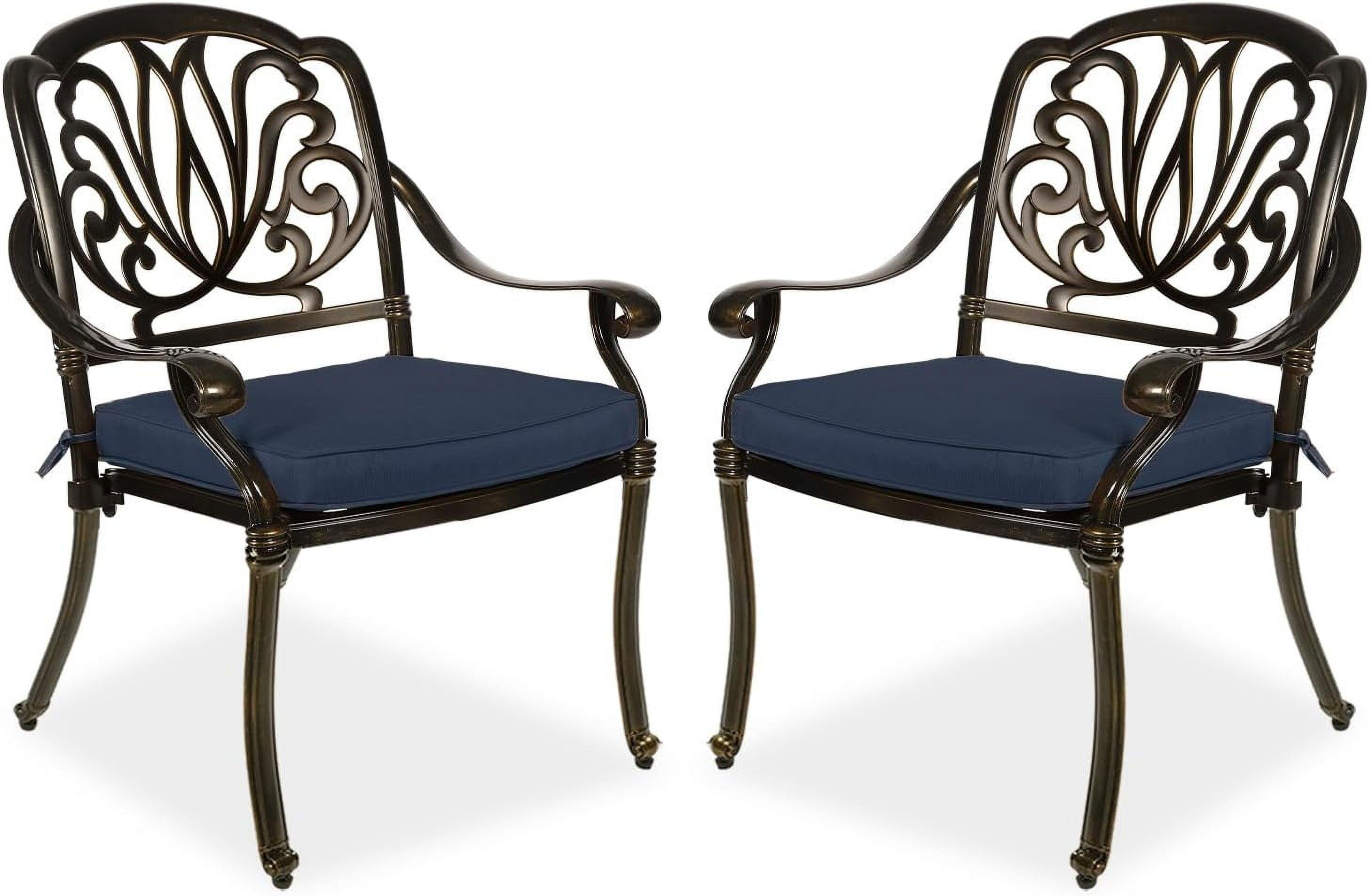MEETWARM 2 Piece Patio Dining Chairs with Cushions, Outdoor All-Weather Cast Aluminum Chairs, Patio Bistro Dining Chair Set