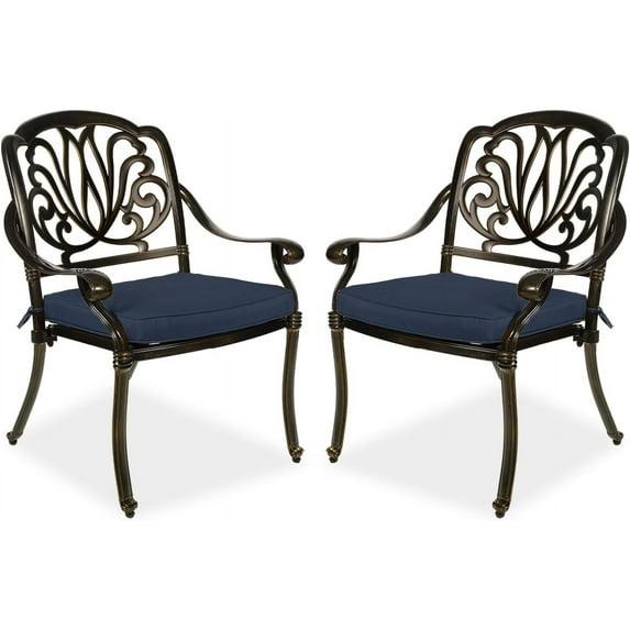 MEETWARM 2 Piece Patio Dining Chairs with Cushions, Outdoor All-Weather Cast Aluminum Chairs, Patio Bistro Dining Chair Set