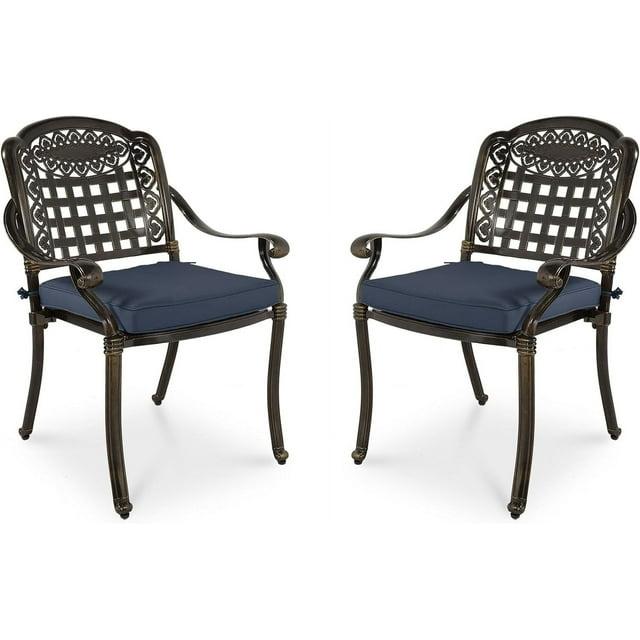 MEETWARM 2 Piece Patio Dining Chairs with Cushions, Outdoor All-Weather Cast Aluminum Chairs, Patio Bistro Dining Chair Set