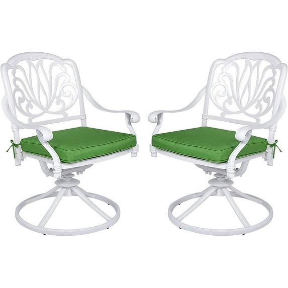 MEETWARM 2 Piece Patio Dinning Swivel Chairs Rocker, Outdoor All-Weather Cast Aluminum Chairs, Patio Bistro Dining Chair Set with Cushions for Garden Deck Backyard,White