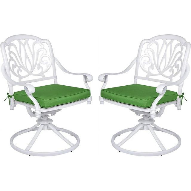 MEETWARM 2 Piece Patio Dinning Swivel Chairs Rocker, Outdoor All-Weather Cast Aluminum Chairs, Patio Bistro Dining Chair Set with Cushions for Garden Deck Backyard,White