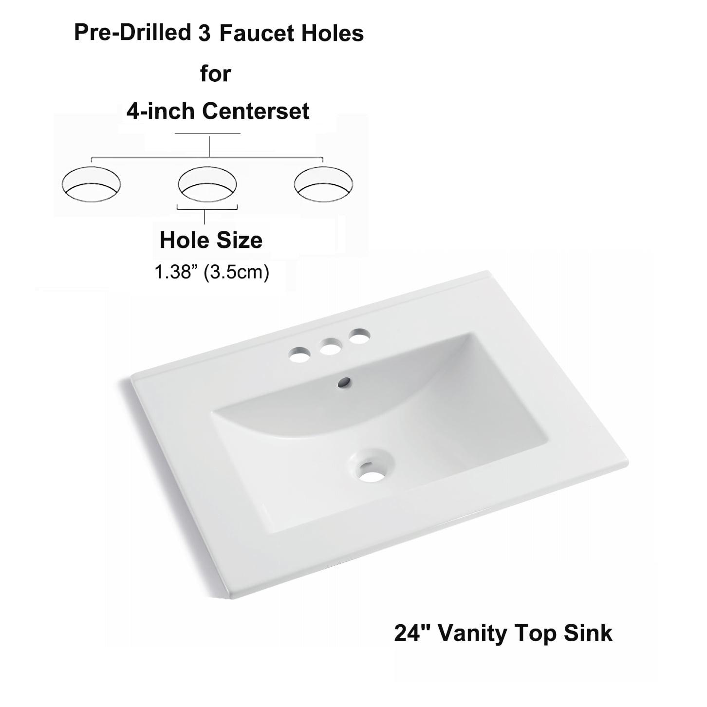 MEJE 24x18 White Ceramic Drop-In Bathroom Sink with 3 Faucet Holes