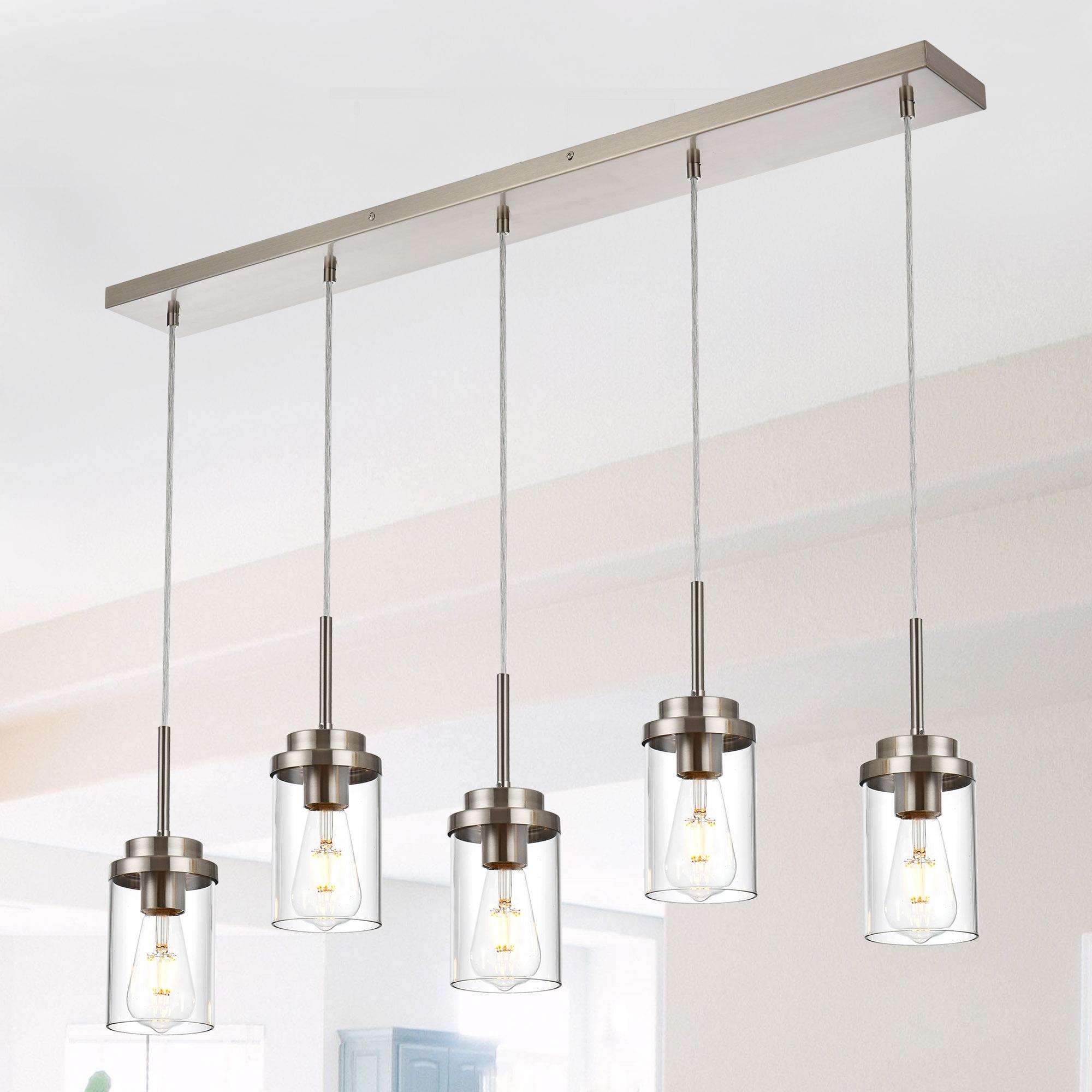 Brushed Nickel 5-Light Kitchen Island Pendant with Clear Glass Shades