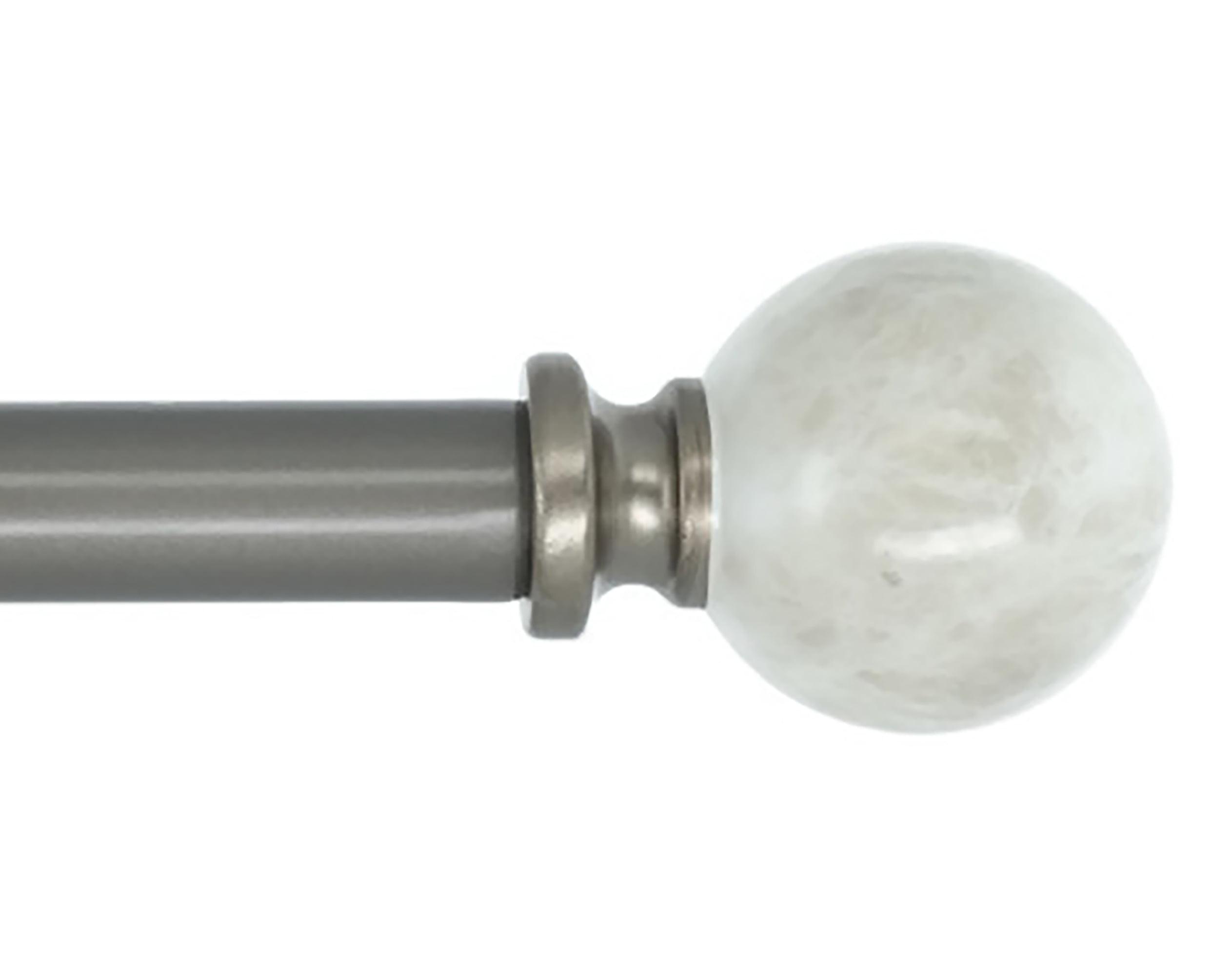 Adjustable Gunmetal Curtain Rod with White Marble Finial, 28-48 Inches