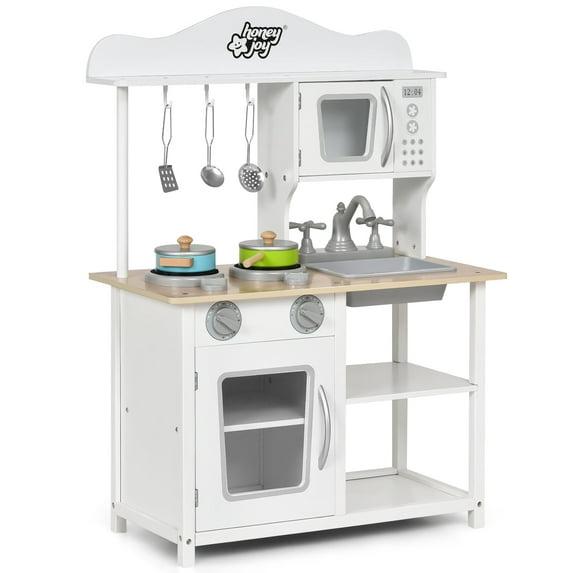 Costway Wooden Pretend Play Kitchen Set for Kids Toddlers w/ Accessories & Sink