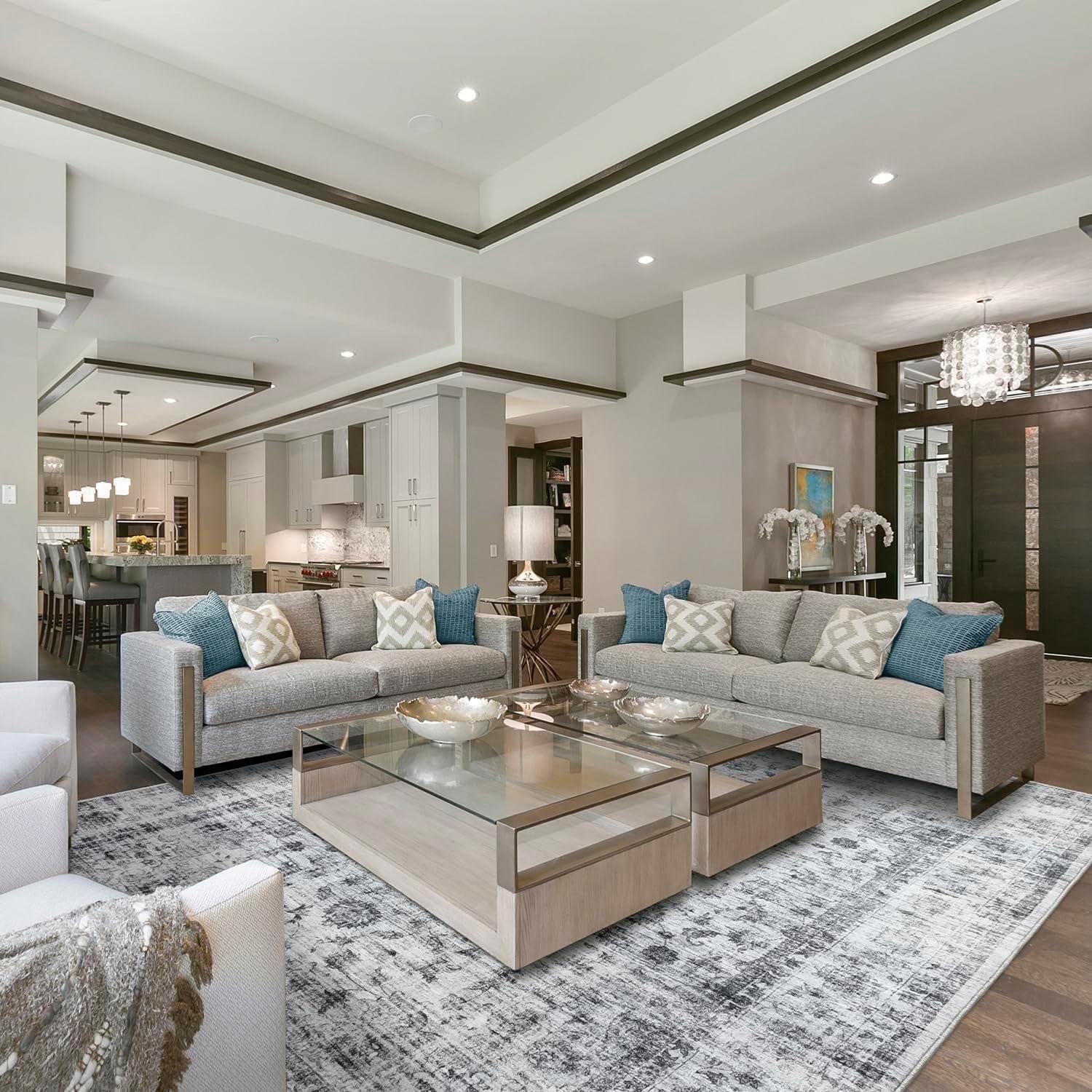 METSAVAIM 4x6 Rug | Vintage Distressed Traditional Area Rug for Living Room & Bedroom - Ultra Soft, Non-Slip Backing & Machine Washable Rug, Ideal for Indoor & Outdoor Use – White Cream & Gray