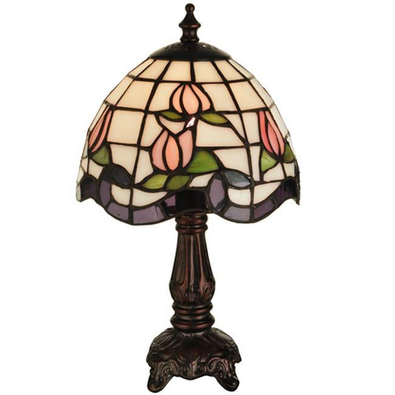 Meyda 12" Roseborder Buffet Table Lamp with Stained Glass