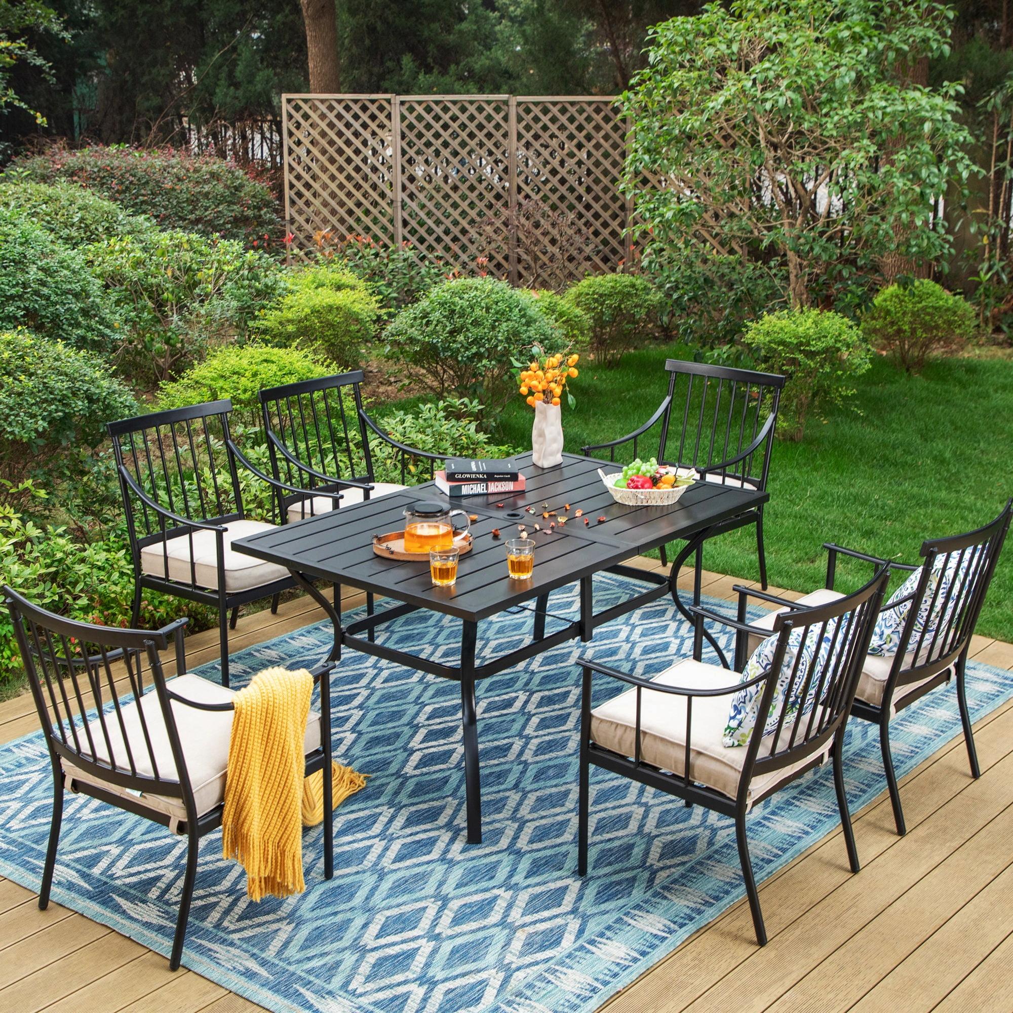 Lark Manor™ Argyri 6 - Person Metal Patio Dining Set with Rectangular Table , Cushions Included