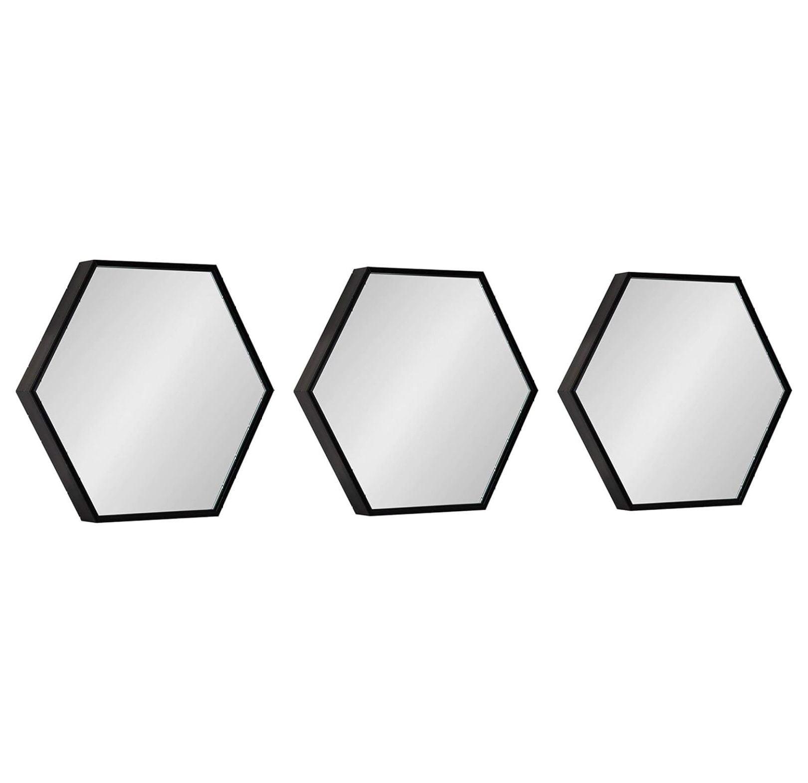 MHSHZLJZK Modern Hexagon Wall Mirror Set, 3 Pieces Black, Chic Geometric Mirror for Wall