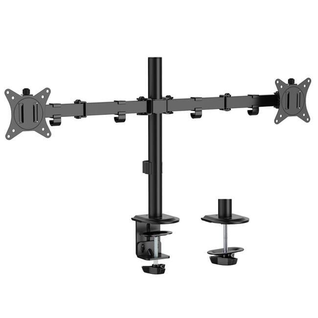 Black Full Motion Dual Monitor Desk Mount with C-Clamp