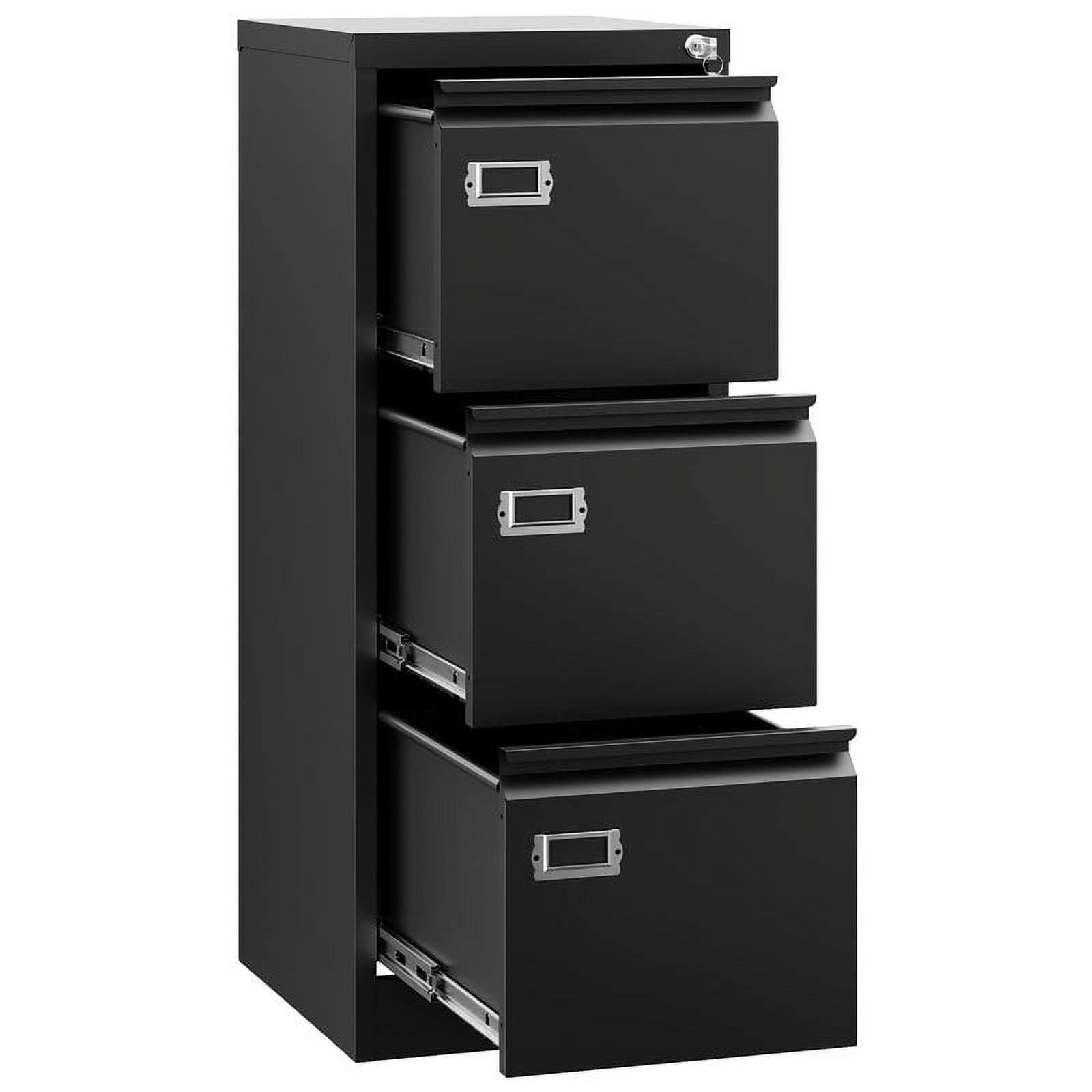 3 Drawer File Cabinet with Lock Metal Vertical File Cabinet Office Home Narrow File Cabinet for A4 Legal/Letter Size,Assembly Required (Black, 3 Drawers-Vertical)