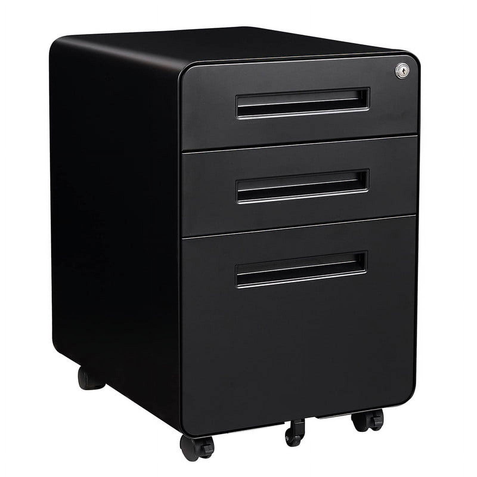 DaiZuY 3 Drawer Mobile File Cabinet with Lock, Heavy Duty Metal Filing Cabinet Rolling Pedestal Under Desk for Home Office, Legal/Letter/A4 Size, Fully Assembled, Black