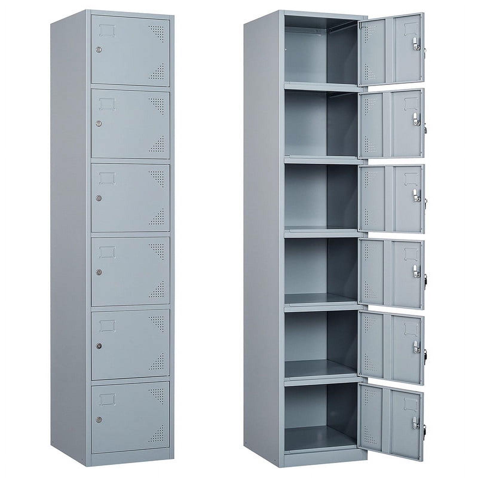 SISESOL Metal Locker Storage Cabinet with Doors and Shelves Metal Lockers with 6 Doors,71" Lockable Small Locker Storage Cabinet for Employees,School, Office, Home, Gym (Gray)