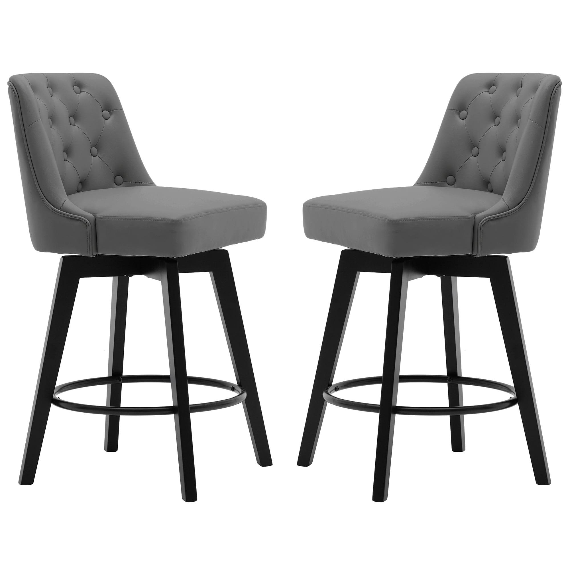 Dark Grey Faux Leather Adjustable Swivel Bar Stools, Set of 2