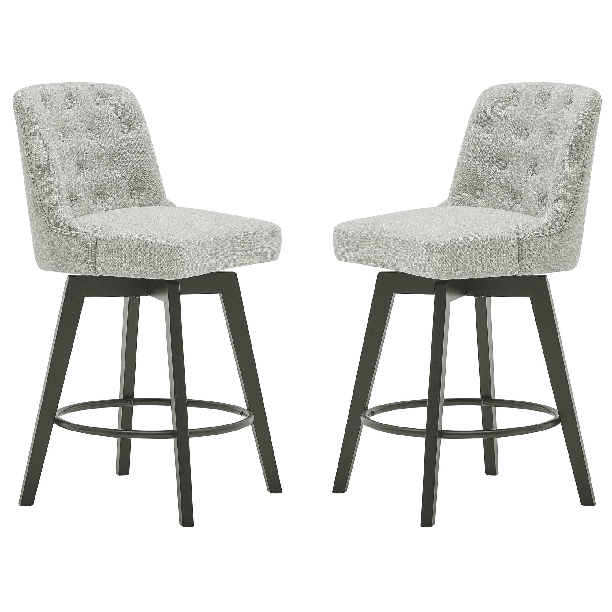 Beige Gray 26" Swivel Upholstered Counter Stools with Tufted Back, Set of 2