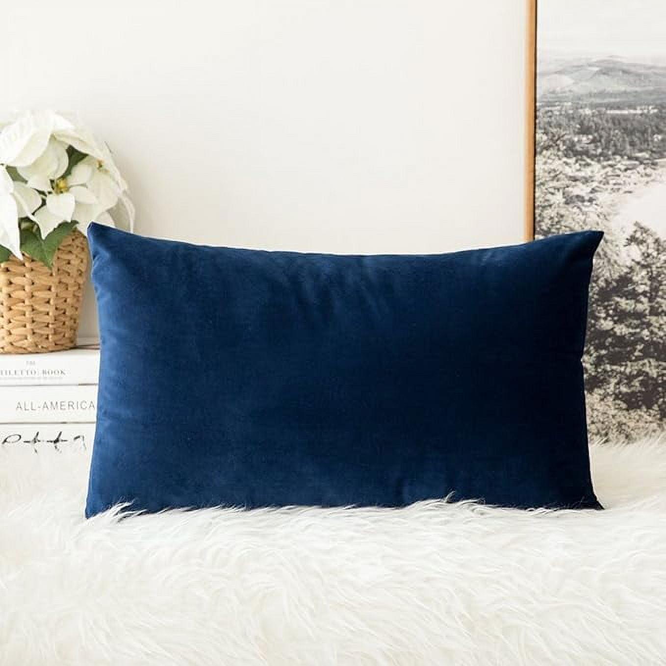 MIULEE Velvet Soft Soild Decorative Square Throw Pillow Cover Cushion Case for Home Sofa Bedroom Car 12 x 20 Inch 30 x 50 Cm, Dark Blue