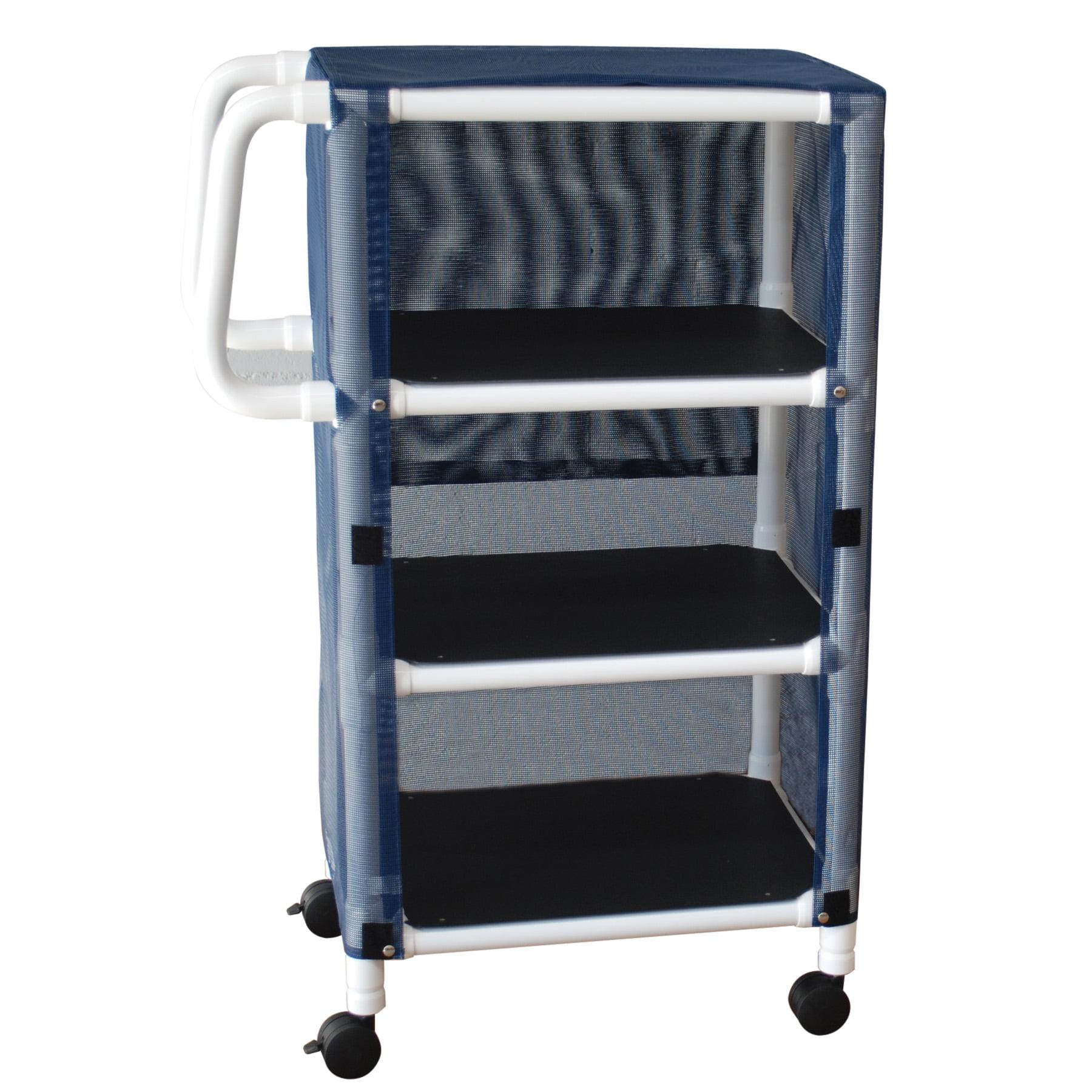 Blue and White 3-Shelf Mesh Linen Cart with Casters