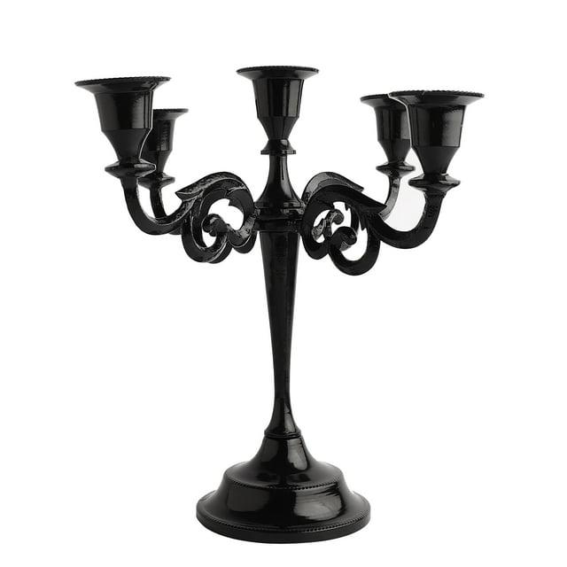 HYEASTR Metal Candelabra 5 Arm Candle Holder for Candlelight Dinner, Retro Candle Stand for Table Decor Centerpiece, Vintage Candlestick for Wedding Halloween Event - Black