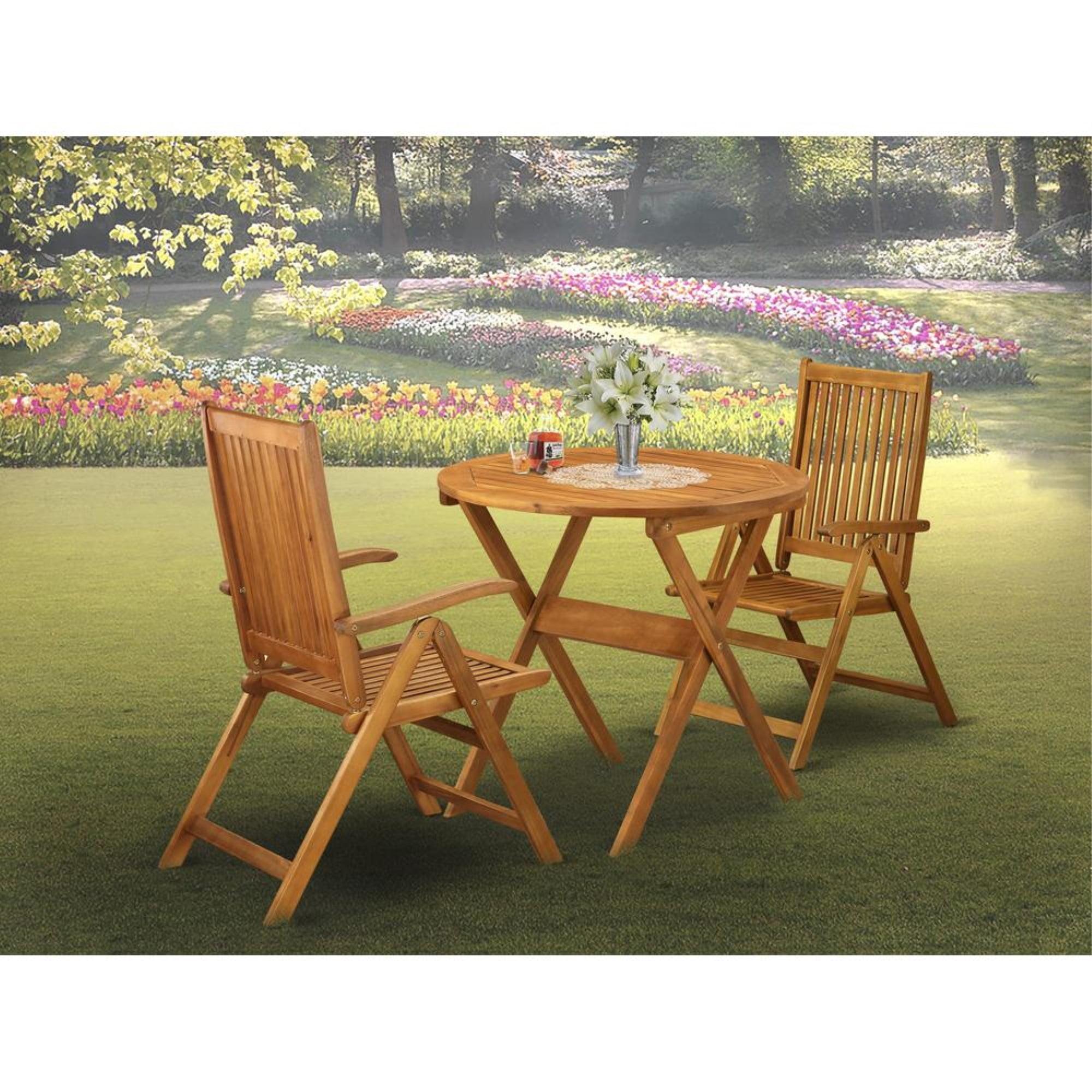 East West Furniture  3-Piece Outdoor Bistro Table Set Consists of a Folding Camping Table & 2 Folding Camping Chairs Ideal for Garden, Terrace, Bistro