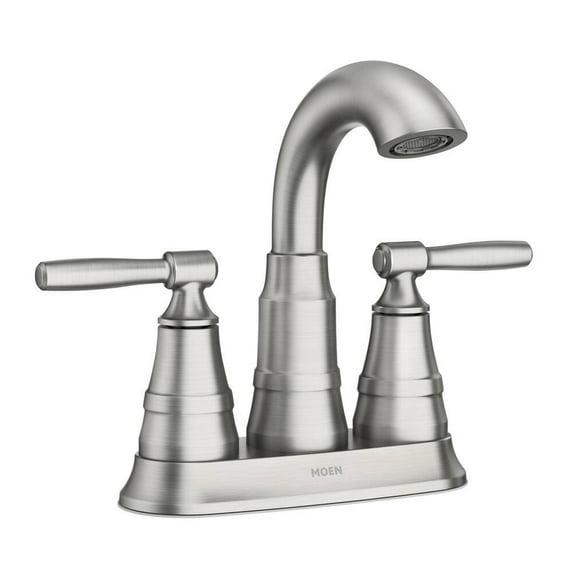 Moen Halle 4 in. Centerset 2-Handle Bathroom Faucet in Spot Resist Brushed Nickel with Spring-Loaded Drain Assembly