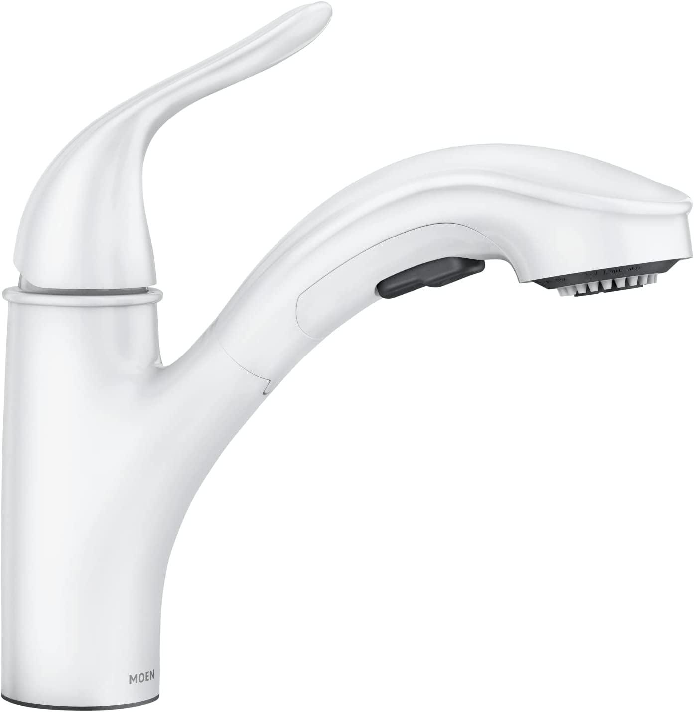 MOEN Brecklyn Single-Handle Pull-Out Sprayer Kitchen Faucet with Power Clean in White