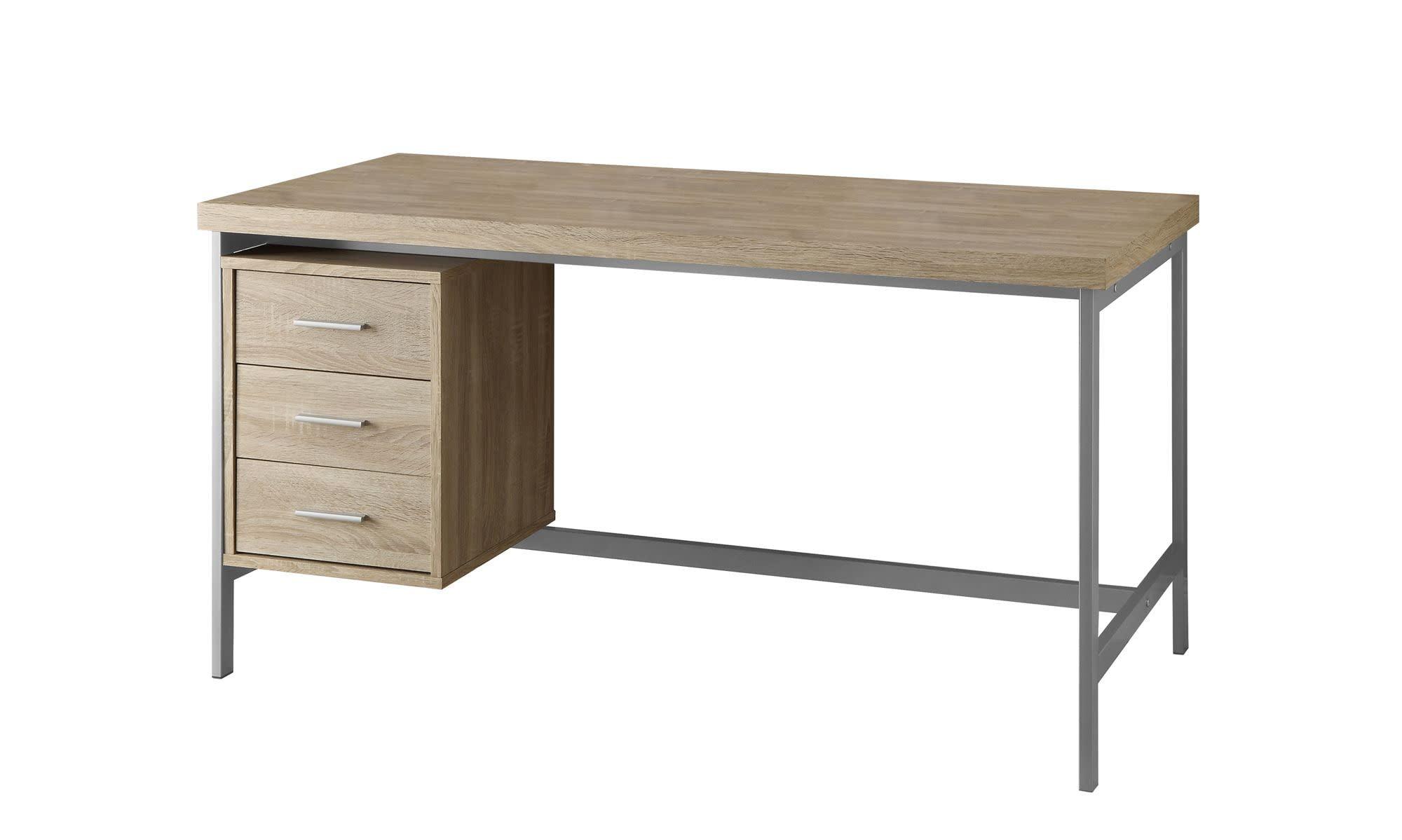 Beige Pine Wood Office Table with Silver Metal Legs