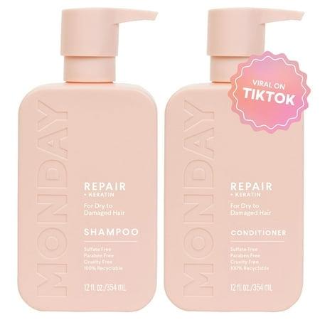 MONDAY HAIRCARE Repair Shampoo and Conditioner Set (12 oz) For Dry to Damaged Hair Made with Keratin, Coconut Oil, Shea Butter, and Vitamin E