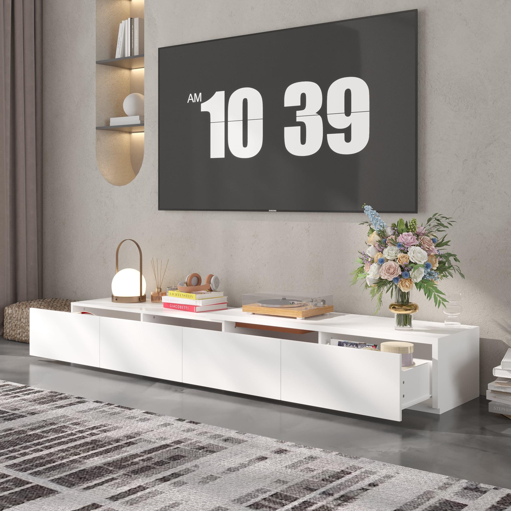 MONSLIPA Entertainment Center TV Stand - Expanded, with 4 Drawers, Living Room Decor, White