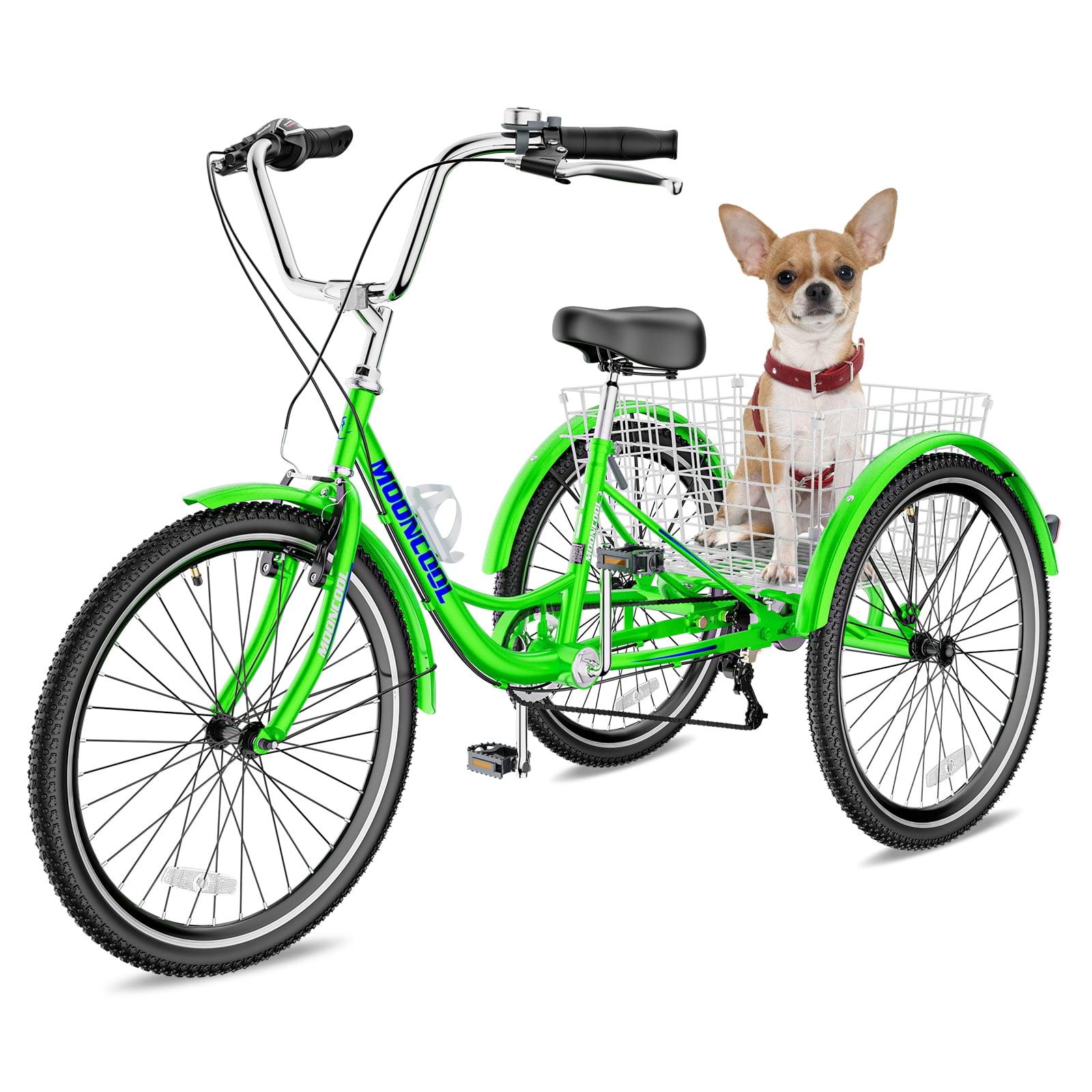 MOPHOTO Adult Tricycles 3 Wheel 7 Speed Trikes, 24 inch with Big Basket for Shopping, Picnics Exercise Men's Women's Cruiser Bike