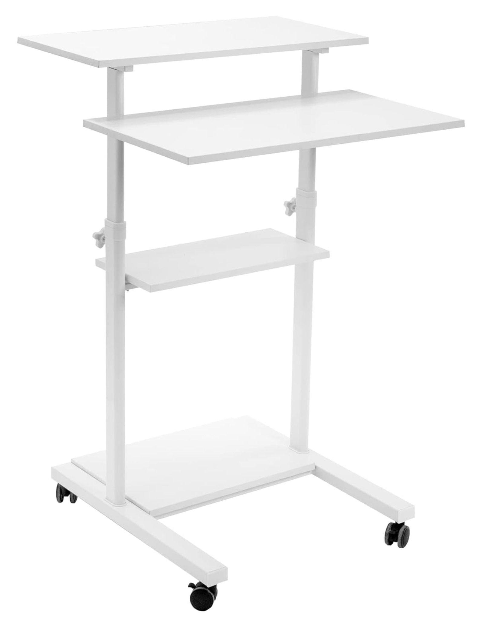 Vivo Modern White Engineered Wood Height-Adjustable Mobile Desk