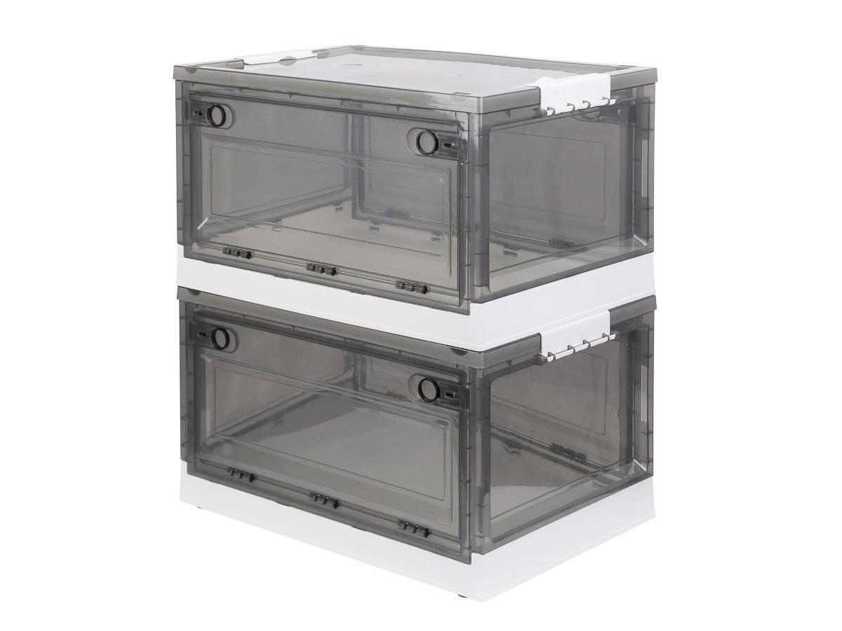 MPM 2 PACK Stackable Foldable Clear Storage Box with Lid and wheels, Organizing Boxes, Cube Box Bin Container, for Kitch