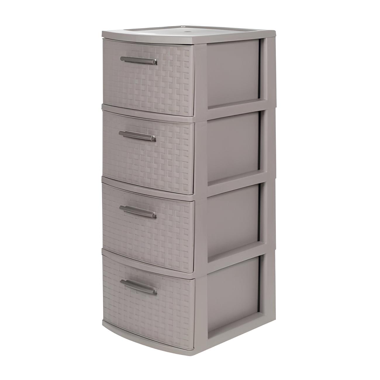 Taupe Polypropylene 4-Drawer Storage Cabinet with Rattan Look