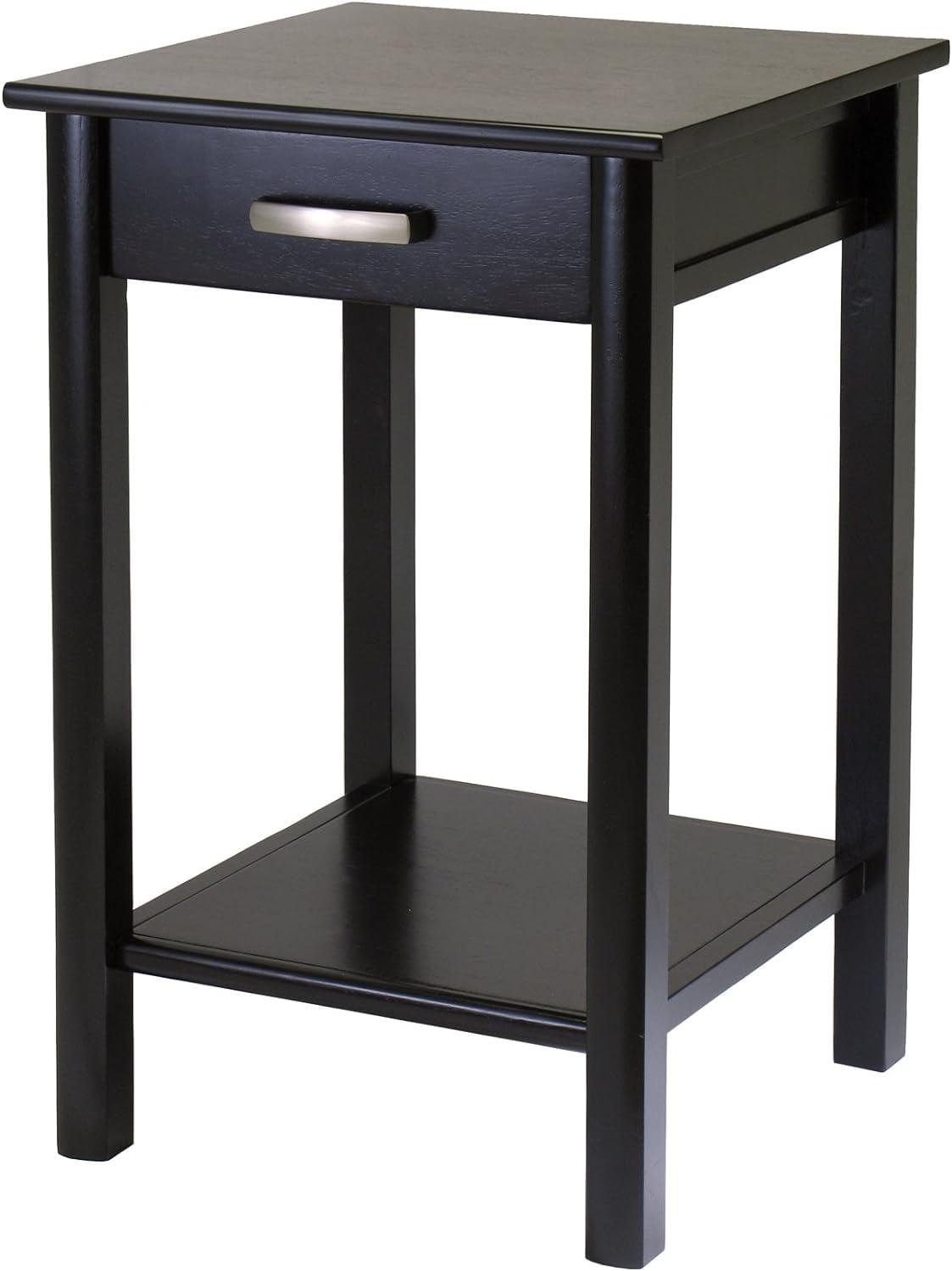 Espresso Square Solid Wood End Table with Storage and Shelf