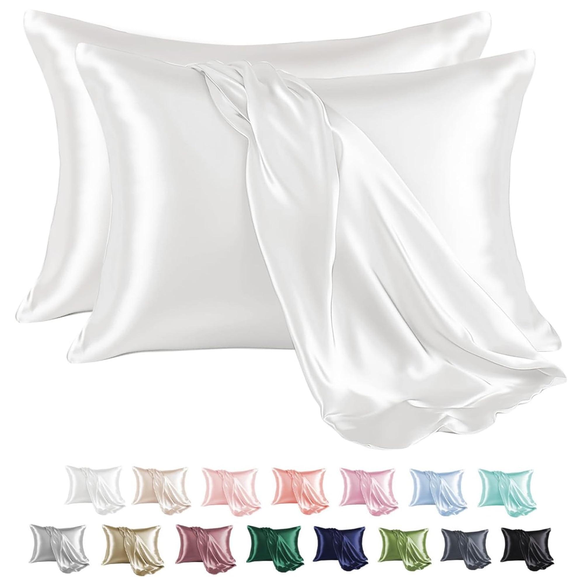ANMINY Satin Pillowcase Set of 2 Standard Silk Bedding Pillowcases 26" x 20" Pillow Cover, White
